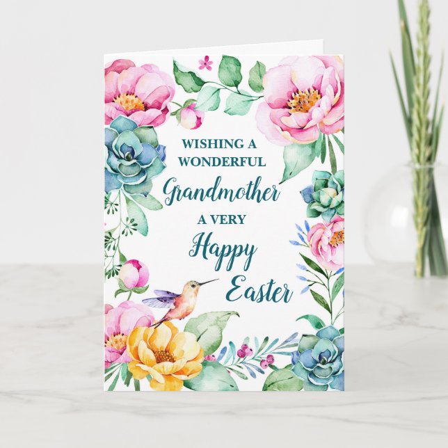 Tarjeta Festiva Primavera Flores Feliz Abuela de Pascua (Anverso)