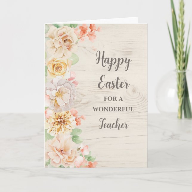 Tarjeta Festiva Primavera Flores Feliz profesor de Pascua (Anverso)