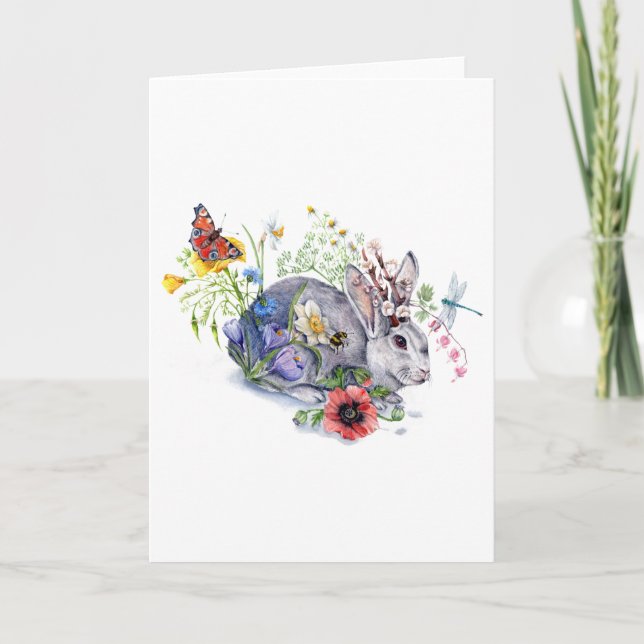 Tarjeta Festiva Primavera Jackalope (Anverso)