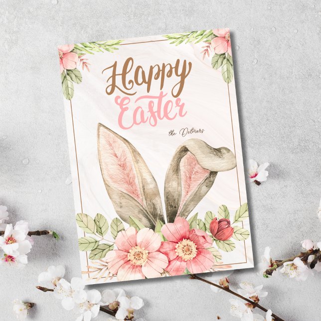 Tarjeta Festiva Primavera vibratoria y amor conyugal (Easter Wishes & Bunny Ears Greeting Card Playful Easter Wishes Bunny Ears Design Card High-Quality)