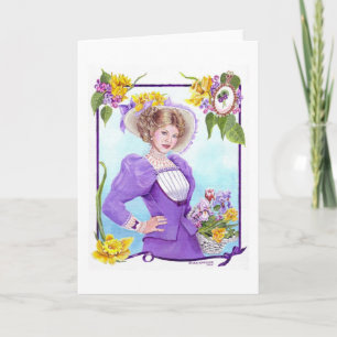 Tarjeta Festiva Primavera y vestido para el desfile de Pascua