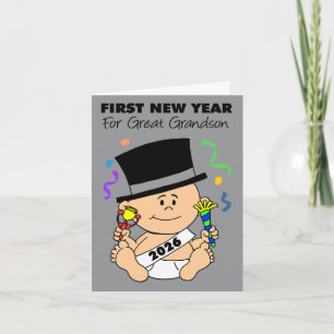 Tarjeta Festiva Primer Año Nuevo del Bisnieto Confeti 2026