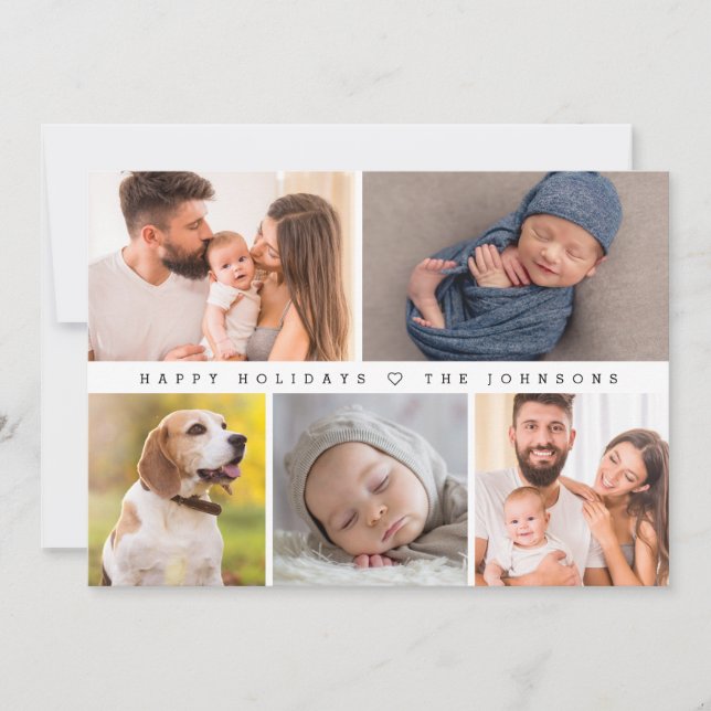 Tarjeta Festiva Primer Collage de fotos moderno navideño feliz (Anverso)
