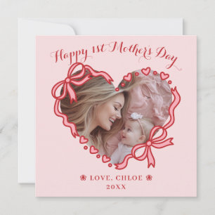 Tarjeta Festiva Primer Día de la Madre Foto Corazón Marco Rojo Ros