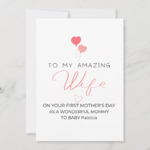 Tarjeta Festiva Primer Día de la Madre Personalizado para Esposa, 