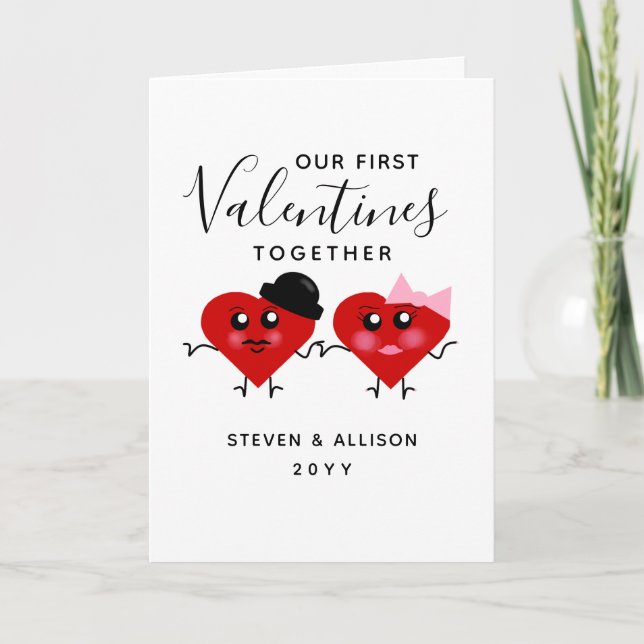 Tarjeta Festiva Primer Día de San Valentín juntos divertidos coraz (Anverso)