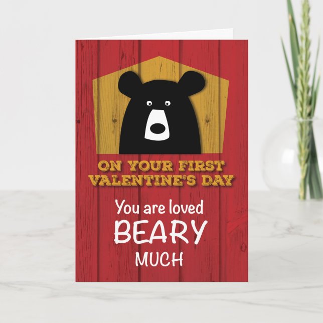 Tarjeta Festiva Primer El día de San Valentín, Valentine Bear Wish (Anverso)