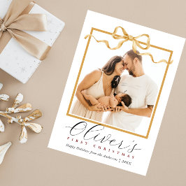 Tarjeta Festiva Primer guión de fotografía navideña del bebé elega