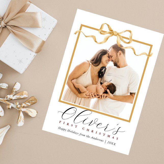 Tarjeta Festiva Primer guión de fotografía navideña del bebé elega (Subido por el creador)