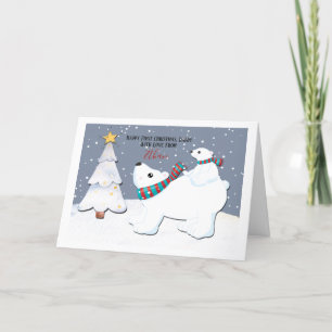 Tarjeta Festiva Primer papi navideño oso polar personalizado