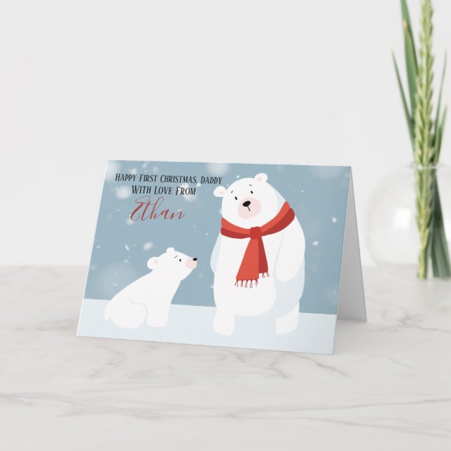 Tarjeta Festiva Primer papi navideño oso polar personalizado (Anverso)