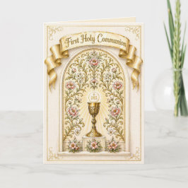 Tarjeta Festiva Primera Comunión Eucaristía Tradicional
