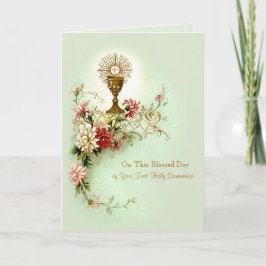 Tarjeta Festiva Primera Comunión Floral Bendición del Cáliz