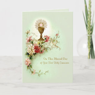 Tarjeta Festiva Primera Comunión Floral Bendición del Cáliz
