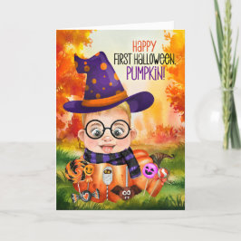 Tarjeta Festiva Primera Halloween del Baby Boy Wizard