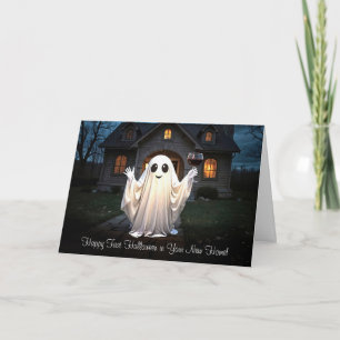 Tarjeta Festiva Primera Halloween en nuevo hogar lindo vino fantas