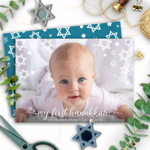 Tarjeta Festiva Primera Hanukkah de bebé Foto Estrella de David Es