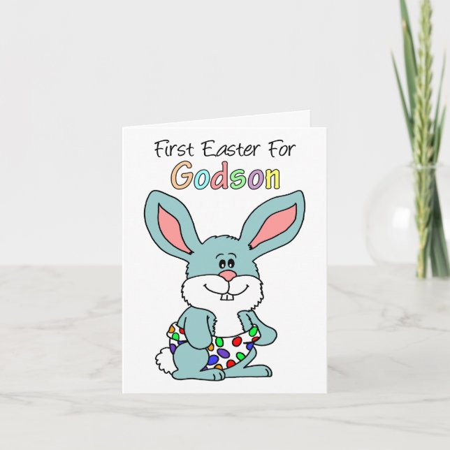 Tarjeta Festiva Primera Pascua Para Godson Cute Bunny Card (Anverso)