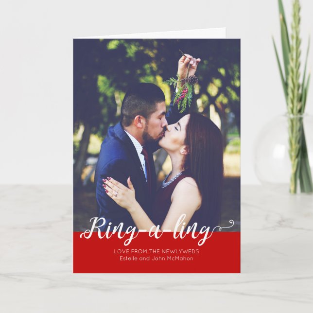 Tarjeta Festiva Primeras vacaciones navideñas de los recién casado (Anverso)