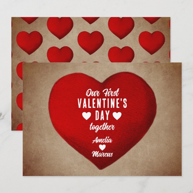 Tarjeta Festiva Primeros El día de San Valentín rusos juntos coraz (Anverso / Reverso)