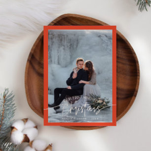 Tarjeta Festiva Primeros Navidades casados Fotografía recién casad
