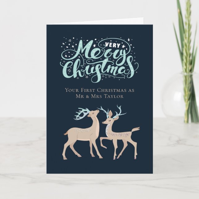 Tarjeta Festiva Primeros Navidades de venado personalizados de Nav (Anverso)