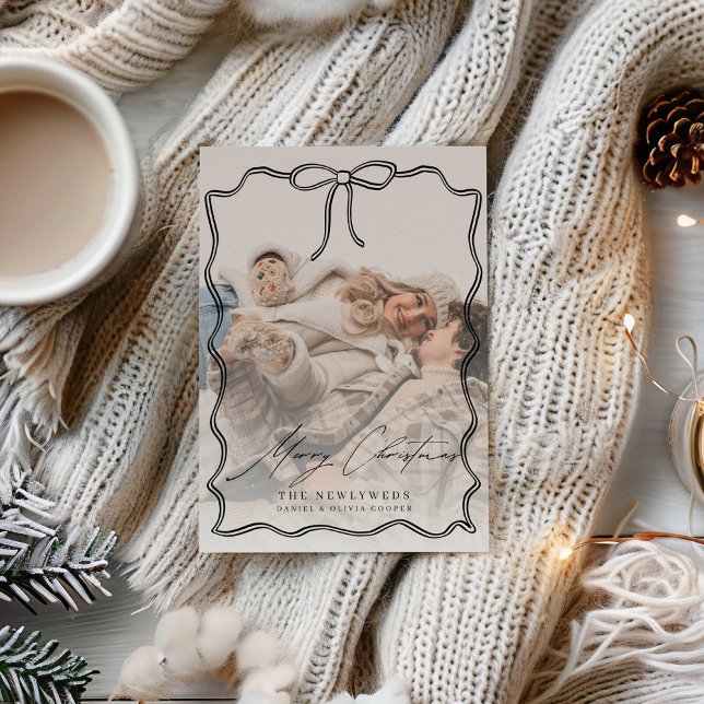 Tarjeta Festiva Primeros Navidades navideños casados con fotografí (Subido por el creador)