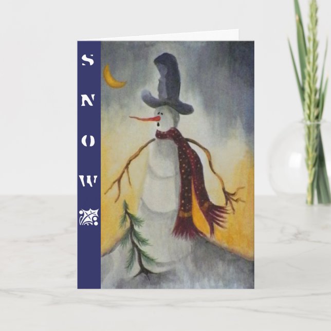 Tarjeta Festiva Primitive Folk Art Snowman (Anverso)