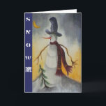 Tarjeta Festiva Primitive Folk Art Snowman<br><div class="desc">Arte original en acrílico sobre papel. Showman tiene un estilo de arte popular primitivo; vestido con un sombrero superior y una bufanda roja.</div>