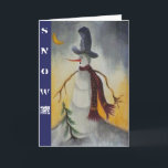 Tarjeta Festiva Primitive Folk Art Snowman<br><div class="desc">Arte original en acrílico sobre papel. Showman tiene un estilo de arte popular primitivo; vestido con un sombrero superior y una bufanda roja.</div>