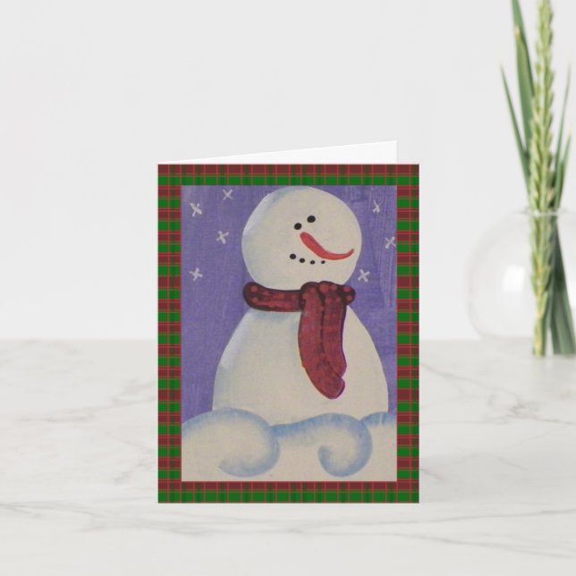 Tarjeta Festiva Primitive Folk Snowman Navidades (Anverso)