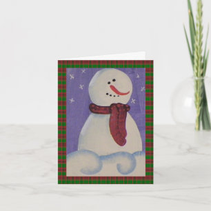 Tarjeta Festiva Primitive Folk Snowman Navidades