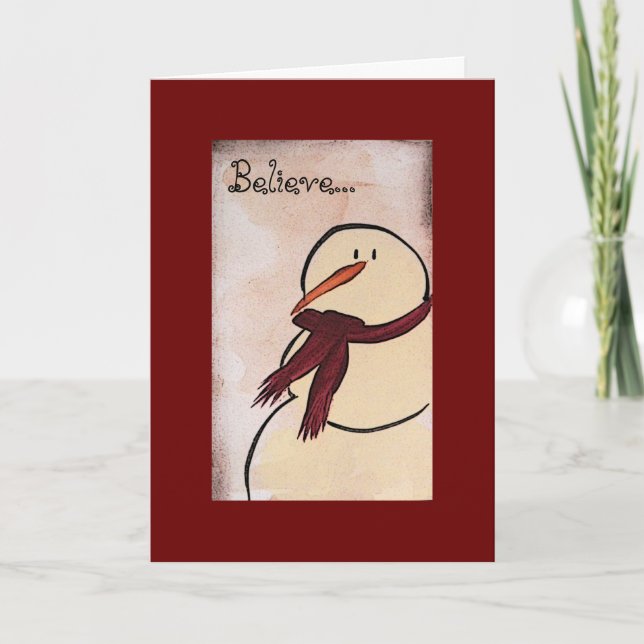 Tarjeta Festiva Primitivo Navidades de Snowman con pintura acrílic (Anverso)