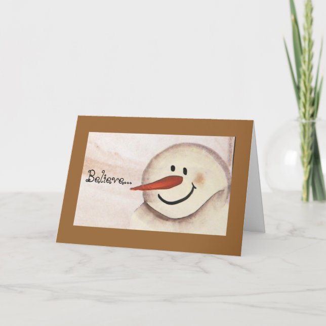Tarjeta Festiva Primitivo Navidades de Snowman con pintura acrílic (Anverso)