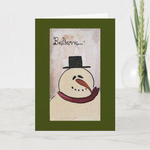 Tarjeta Festiva Primitivo Navidades de Snowman pintados