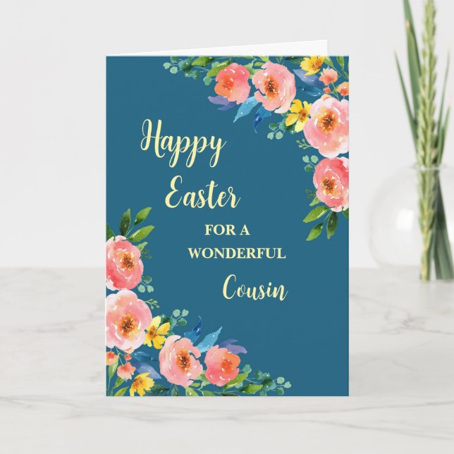 Tarjeta Festiva Primo de Pascua feliz de las flores de primavera (Anverso)