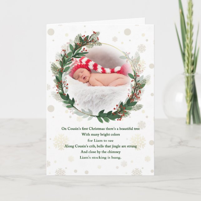 Tarjeta Festiva Primo Navidades con nombre de bebé (Anverso)