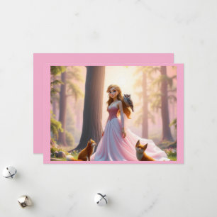 Tarjeta Festiva Princesa forestal encantada con compañeras de anim