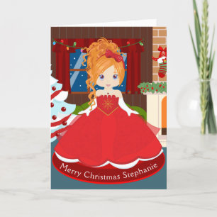 Tarjeta Festiva Princesa Navidades del cabello rojo