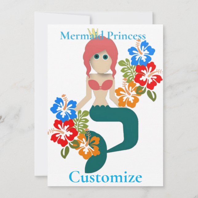 Tarjeta Festiva Princesa Sirena Pelirroja Thunder_Cove (Anverso)