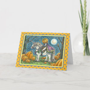 TARJETA FESTIVA PRÍNCIPE DE LA CALABAZA EN SU UNICORNIO MÁGICO