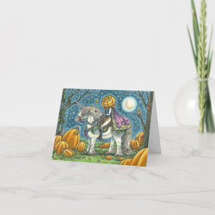 TARJETA FESTIVA PRÍNCIPE DE LA CALABAZA EN SU UNICORNIO MÁGICO