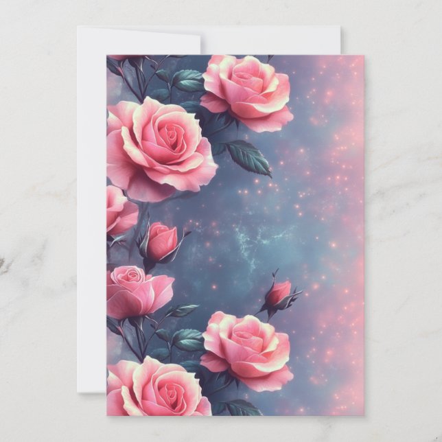Tarjeta Festiva Printable Rose Galaxy Background – Digital Card  (Anverso)