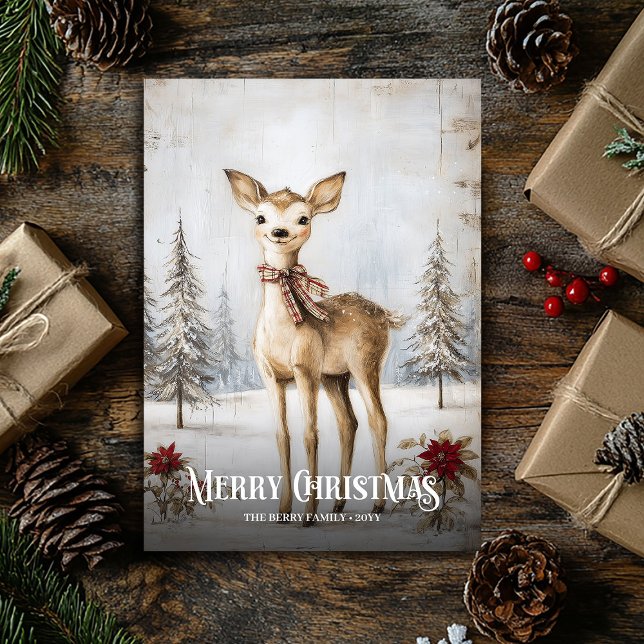 Tarjeta Festiva Printable Watercolor Red White Christmas Deer Card (Printable Watercolor Red White Christmas Deer Card)