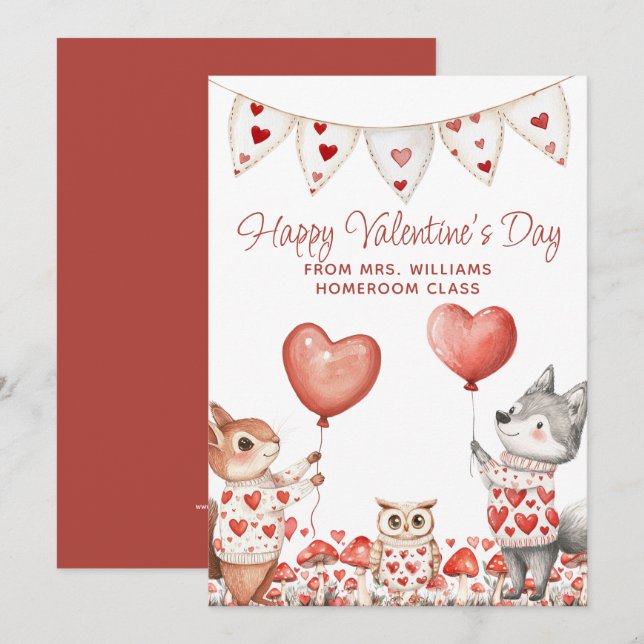 Tarjeta Festiva Profesor Valentine A Clase (Anverso / Reverso)