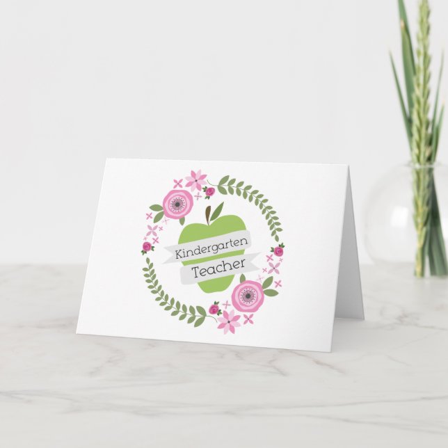 Tarjeta Festiva Profesora de kindergarten, guirnalda floral de man (Anverso)