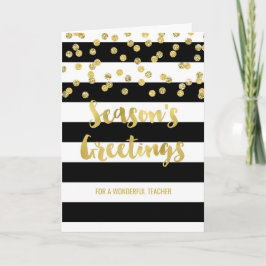 Tarjeta Festiva Profesora de Navidades de Black Stripes Gold Confe