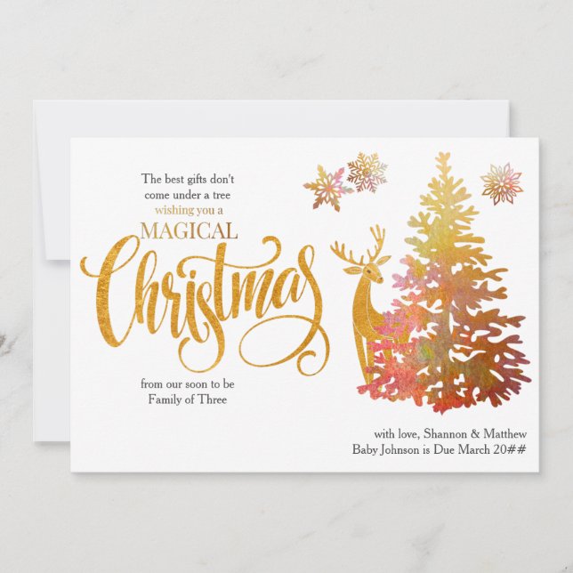 Tarjeta Festiva Pronto ser familia de 3 embarazos en árboles de Na (Anverso)