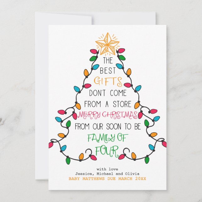 Tarjeta Festiva Pronto ser familia de cuatro Navidades embarazadas (Anverso)