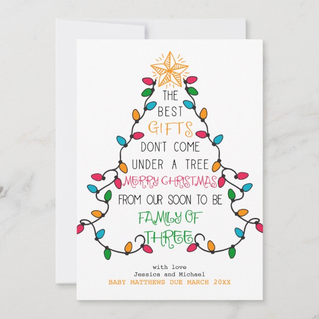 Tarjeta Festiva Pronto ser familia de tres Navidades embarazadas (Anverso)